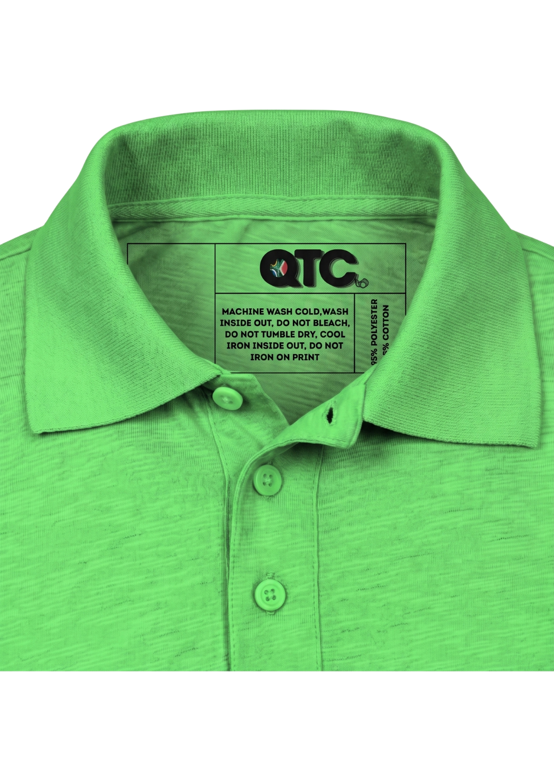 Green polo shirt with OTC label on a white background