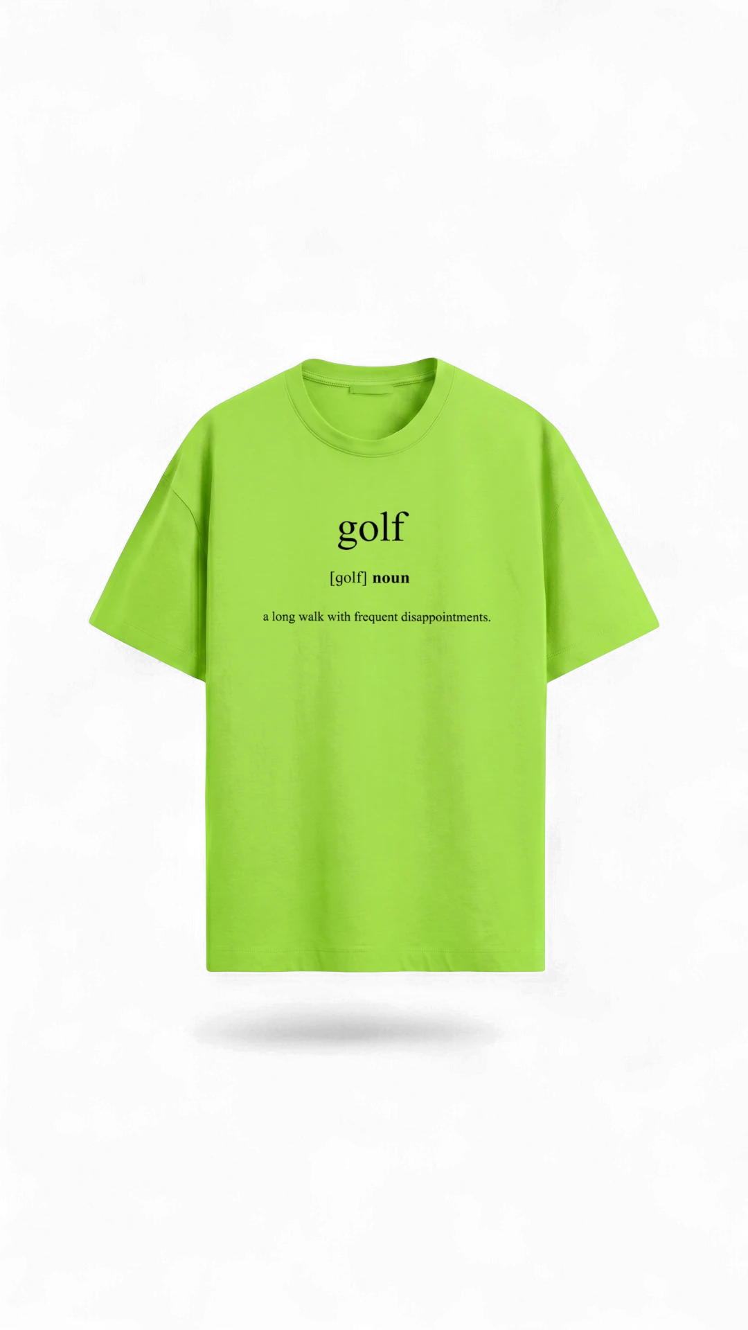 Quiet Tee Club lime green 100% combed cotton t-shirt with "golf" definition printed on front.