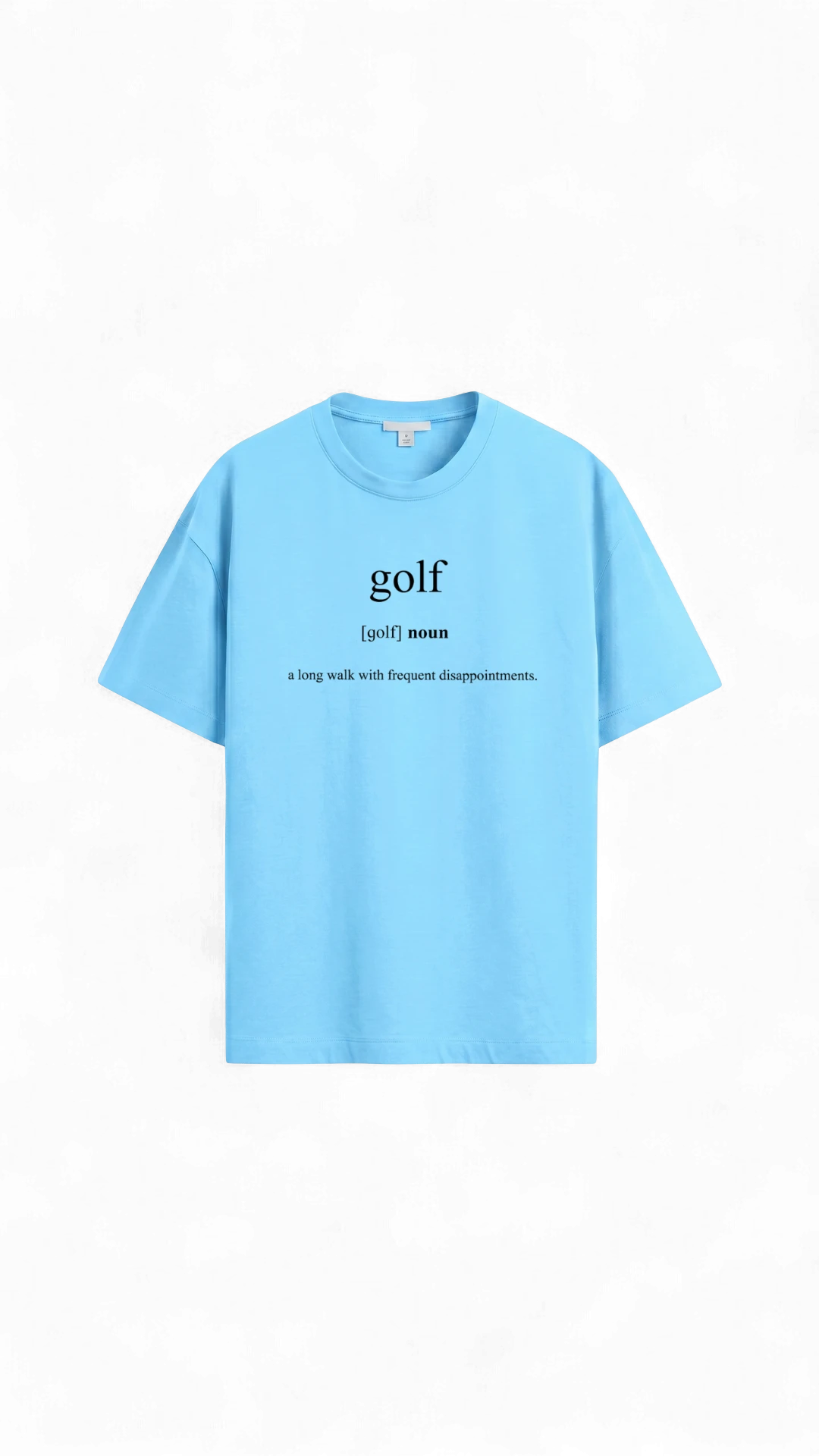Quiet Tee Club light blue 100% combed cotton t-shirt with "golf" definition graphic.