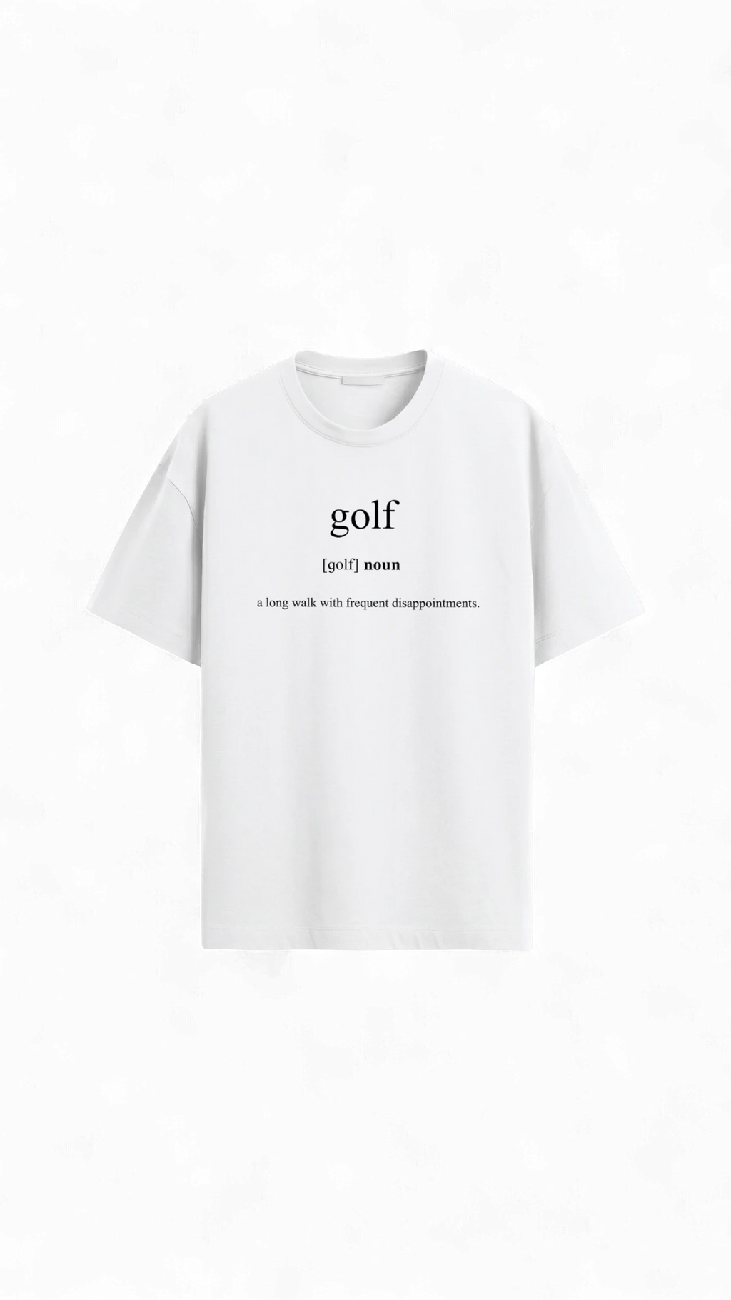Quiet Tee Club white 100% combed cotton t-shirt with "golf" definition graphic print.
