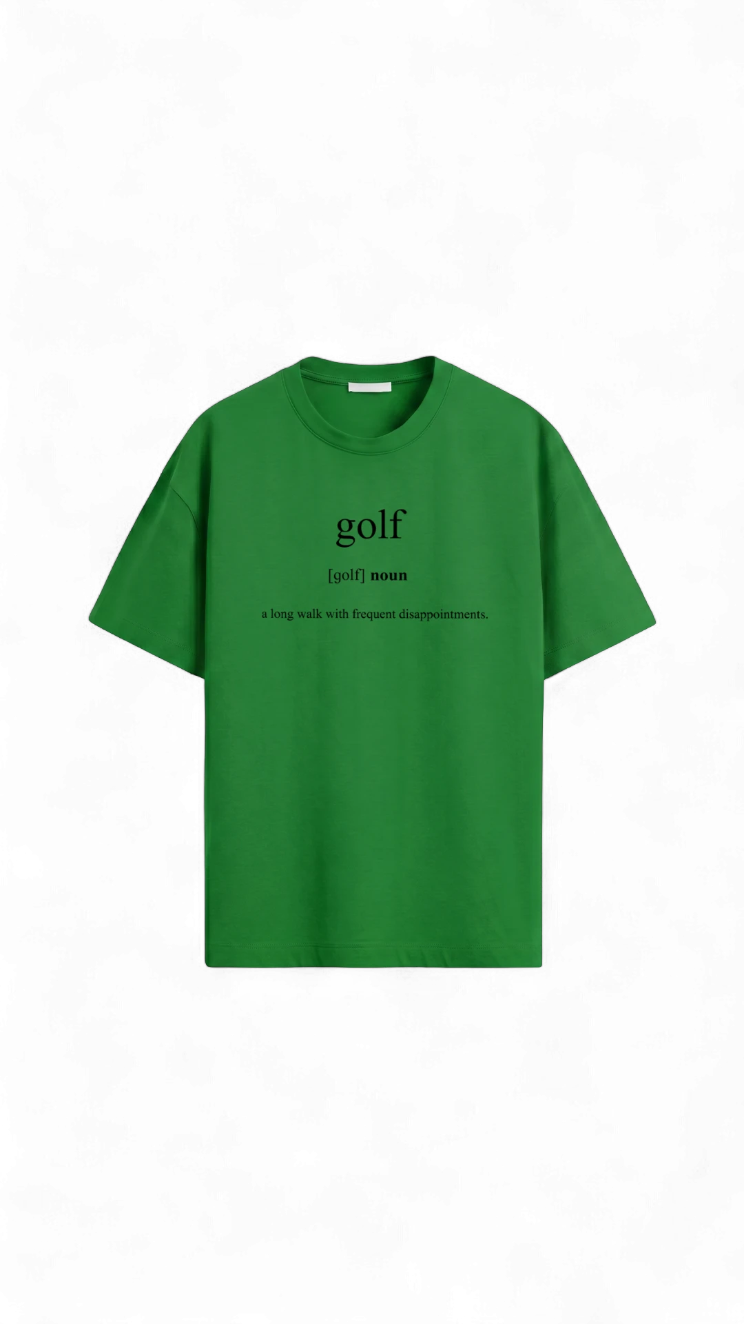 Quiet Tee Club green 100% combed cotton t-shirt with "golf" definition printed in black.