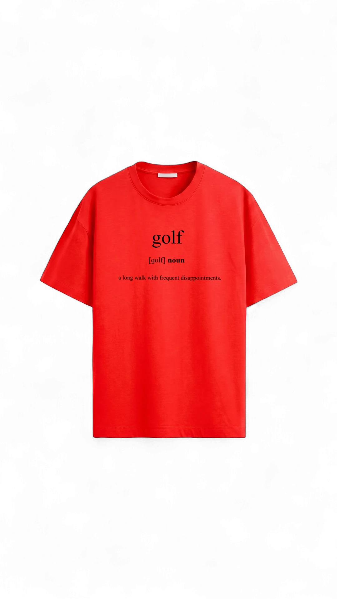Quiet Tee Club red 100% combed cotton t-shirt with "golf" definition print. Unisex fit.