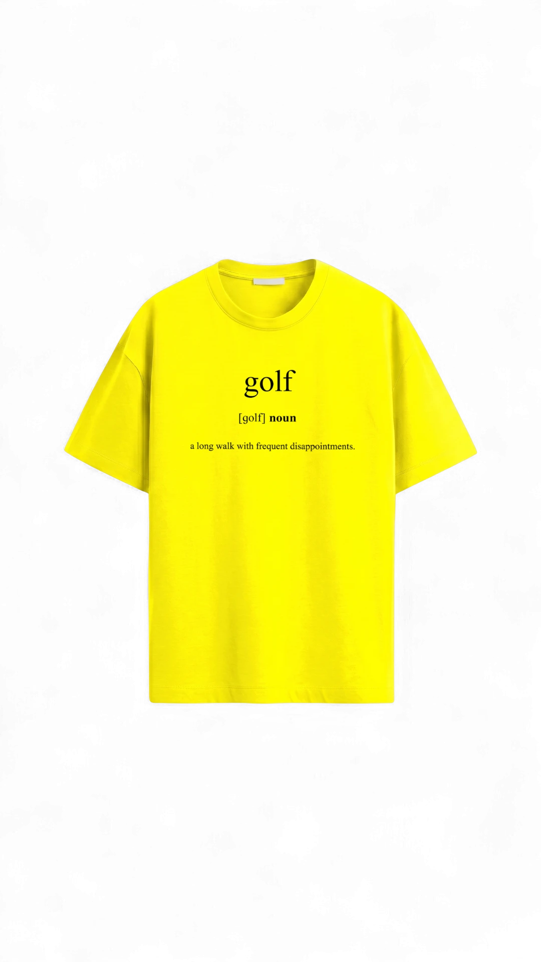 Quiet Tee Club yellow 100% combed cotton t-shirt with "golf" definition print. Unisex fit.